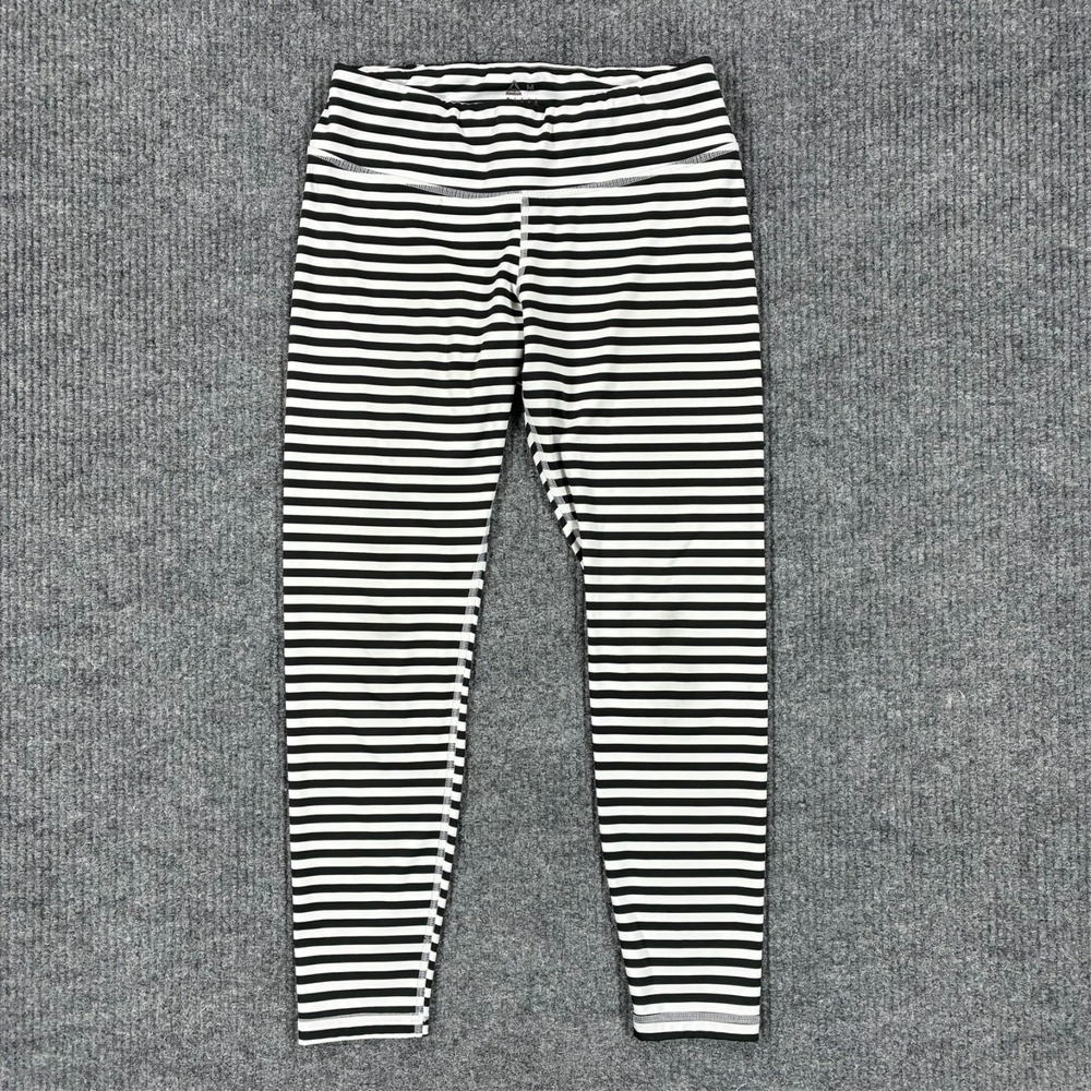 Reebok Speedwick Leggings Womens Size M Black White Striped Athletic Yoga Pants